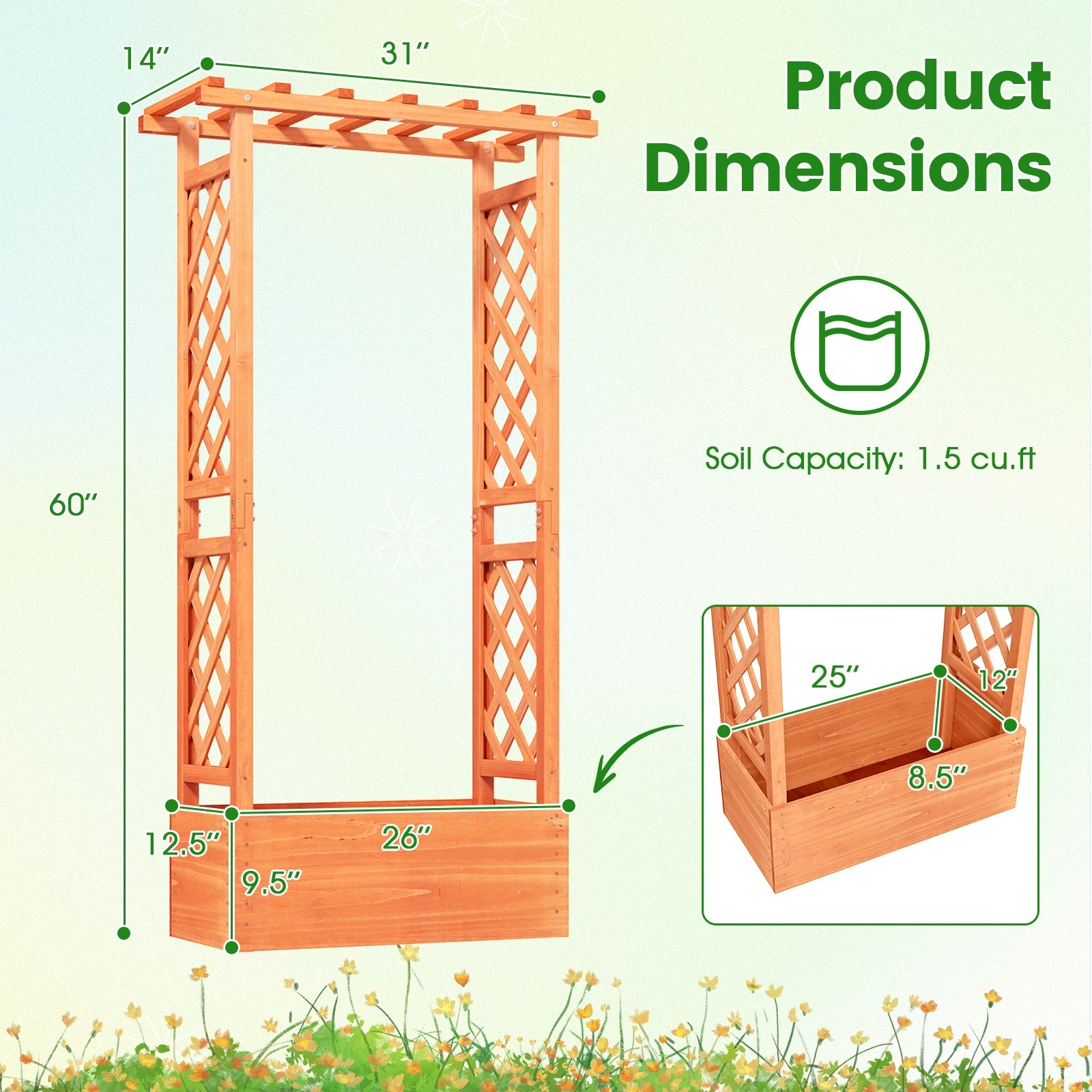 Raised Garden Bed with Side Trellis and Hanging Roof and Drainage Hole, Orange Raised Garden Beds at Gallery Canada