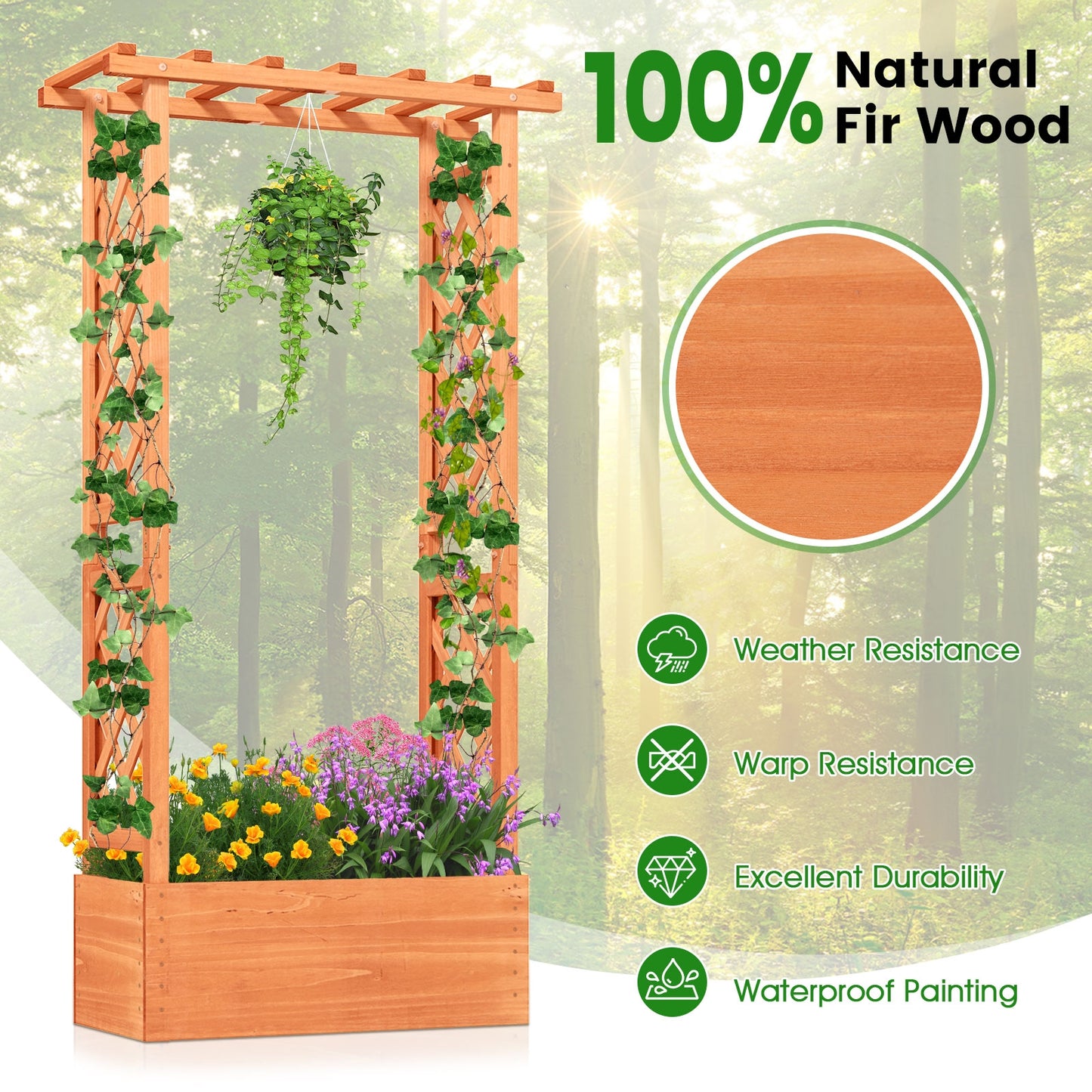 Raised Garden Bed with Side Trellis and Hanging Roof and Drainage Hole, Orange Raised Garden Beds at Gallery Canada