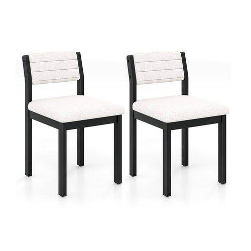 Set Of 2 Dining Chairs, Sherpa Upholstered Armless Chair With Wood Frame, White