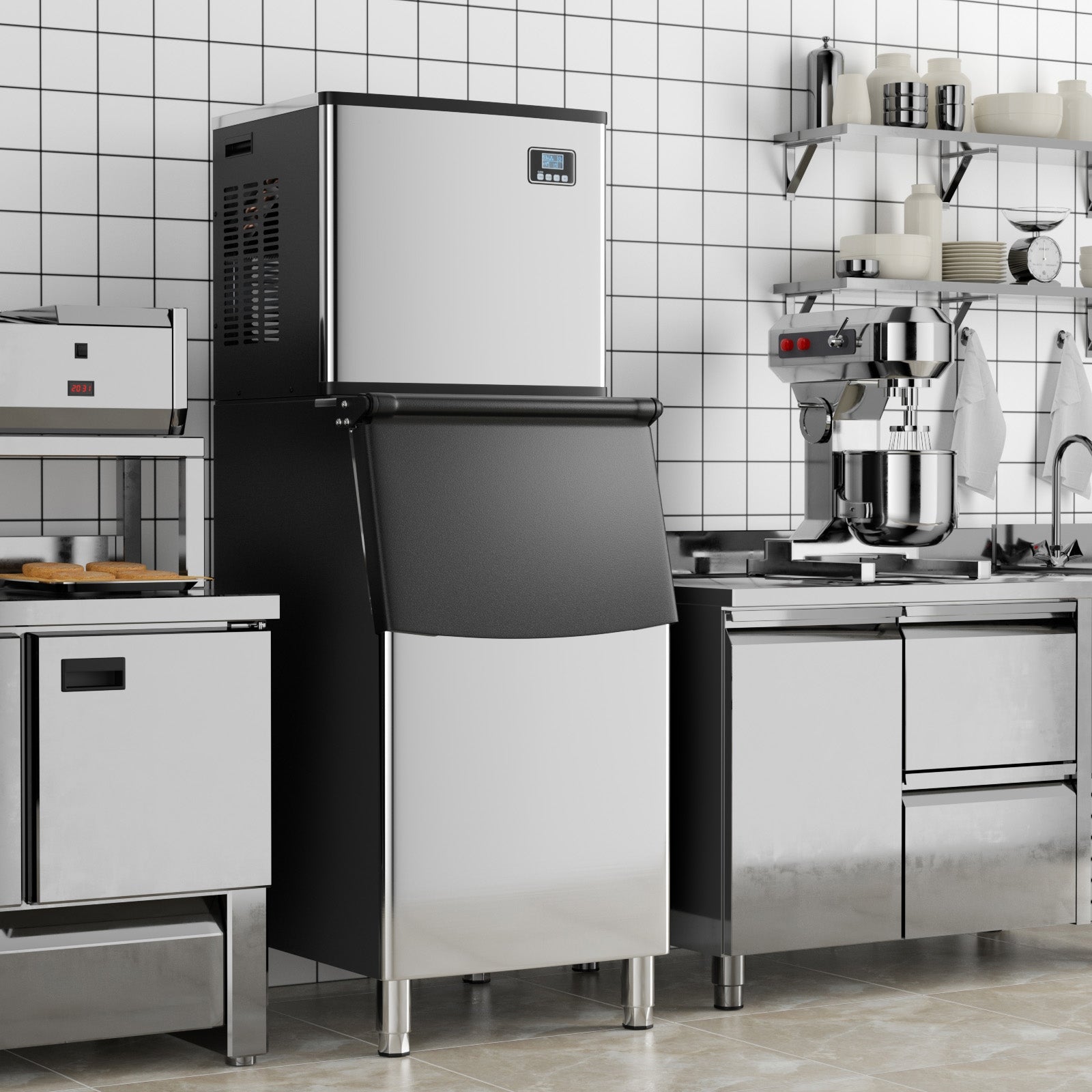 Commercial Ice Maker Machine 418 LBS/24H with 200 LBS Storage Bin, Silver Ice Makers at Gallery Canada