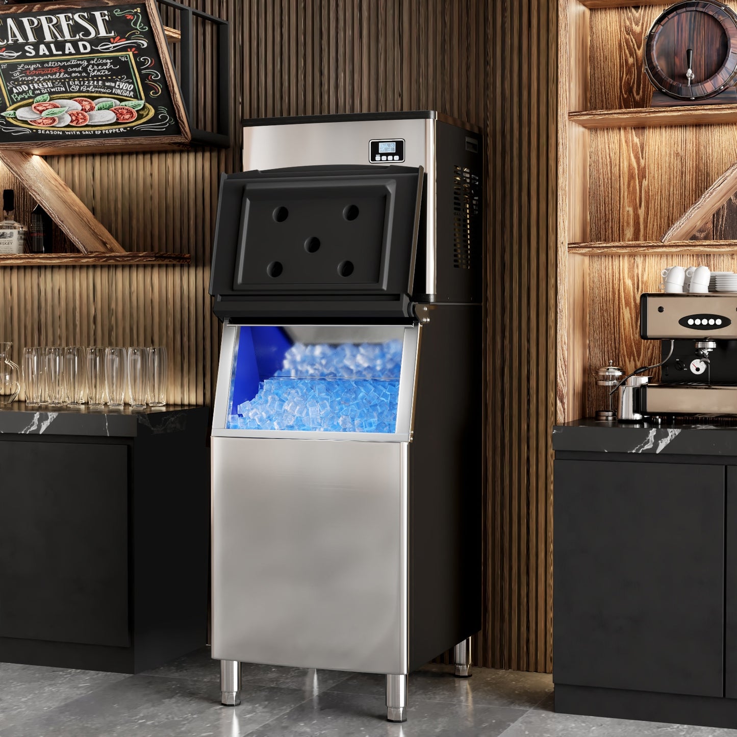 Commercial Ice Maker Machine 418 LBS/24H with 200 LBS Storage Bin, Silver Ice Makers at Gallery Canada