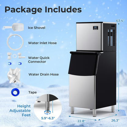 Commercial Ice Maker Machine 418 LBS/24H with 200 LBS Storage Bin, Silver Ice Makers at Gallery Canada