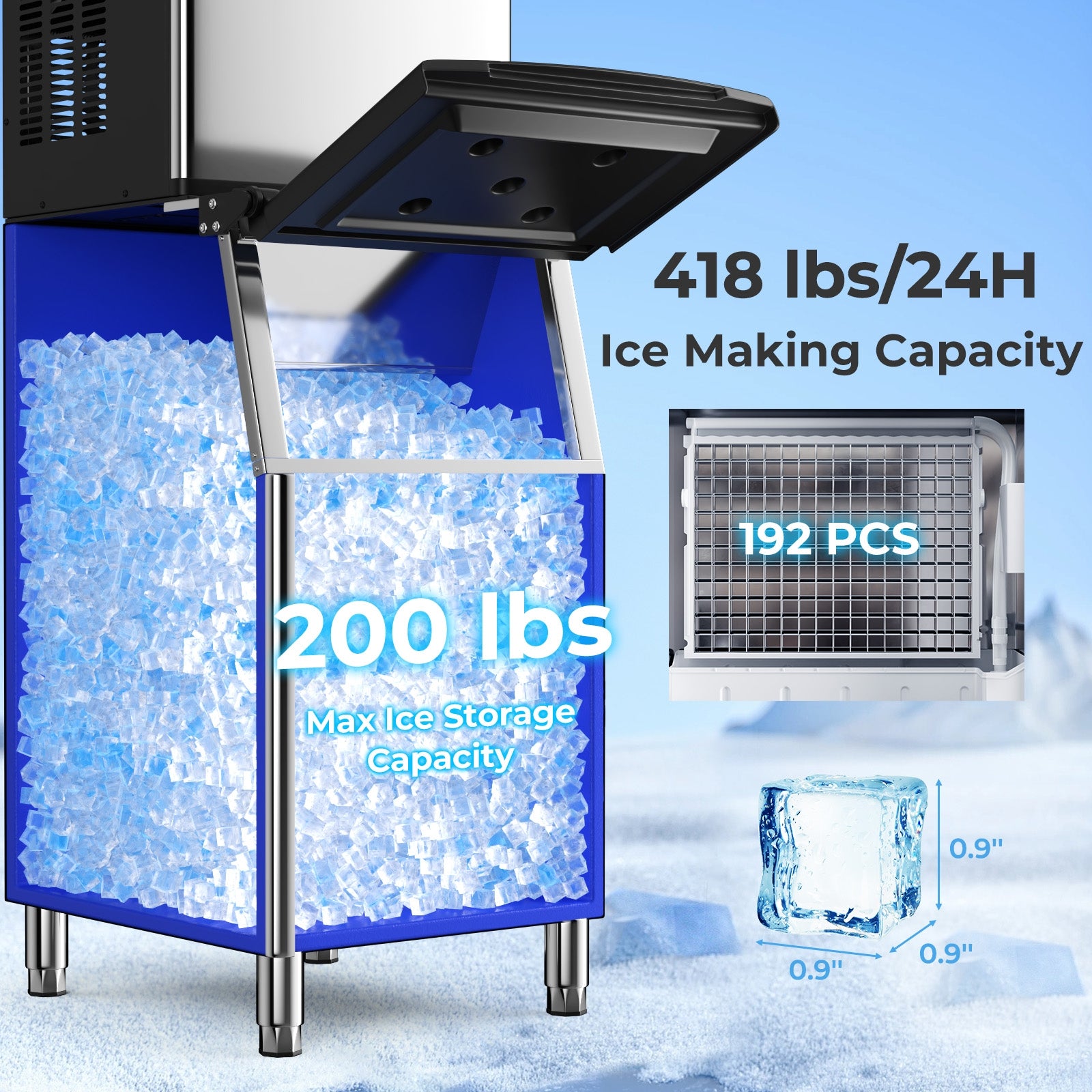 Commercial Ice Maker Machine 418 LBS/24H with 200 LBS Storage Bin, Silver Ice Makers at Gallery Canada