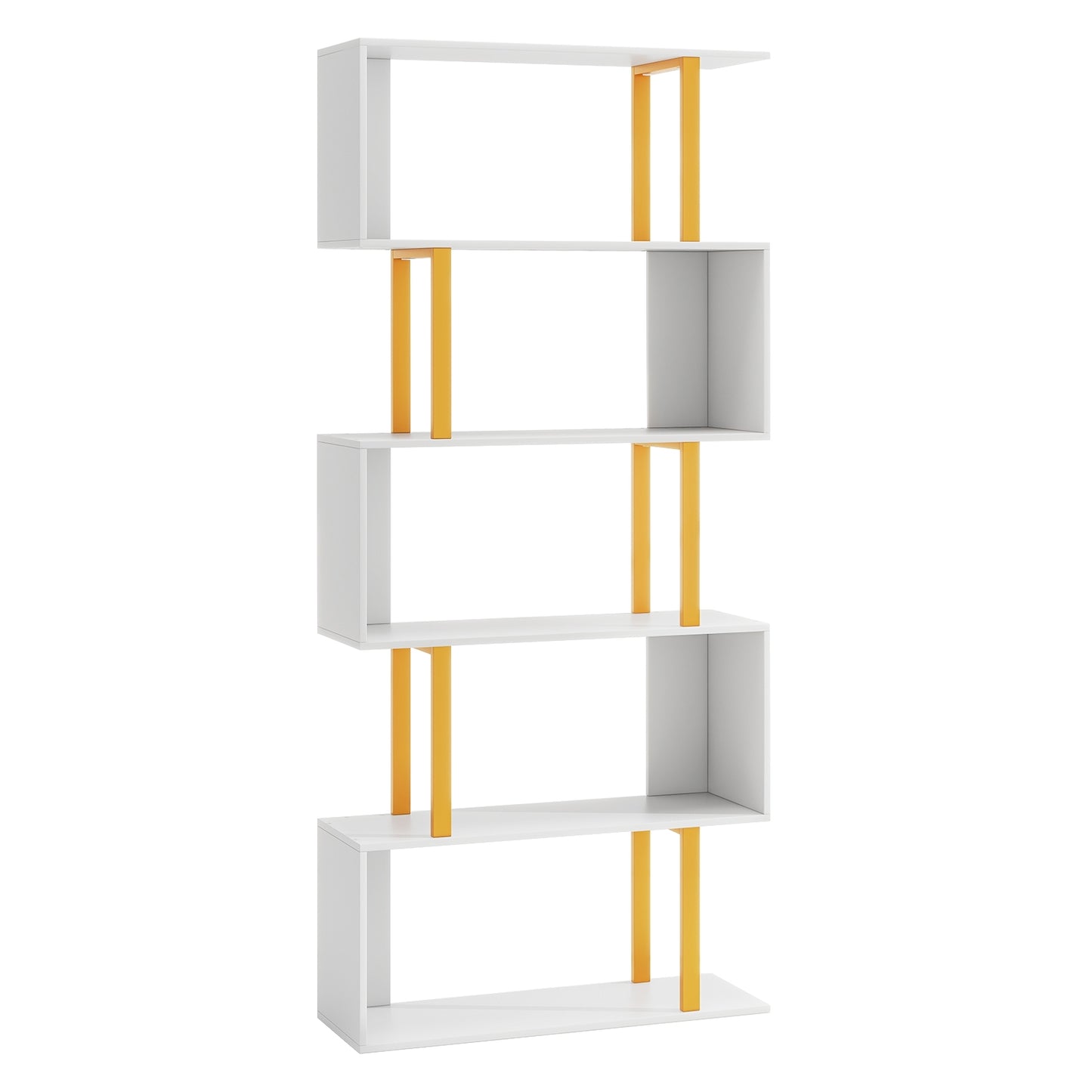 5-Tier/6-Tier Geometric Bookcase with Metal Frame and Anti-tipping Kits-5 Tier, White Bookcases at Gallery Canada