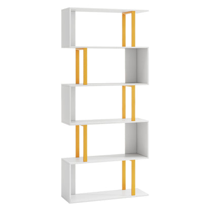5-Tier Geometric Bookcase, Metal Frame, White