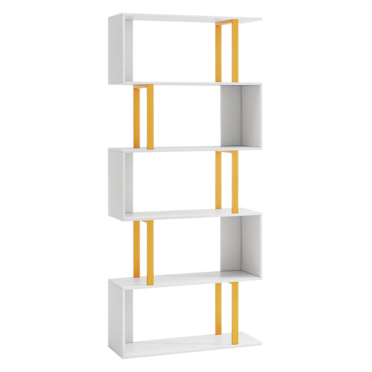 5-Tier Geometric Bookcase, Metal Frame, White Bookcases White at Gallery Canada