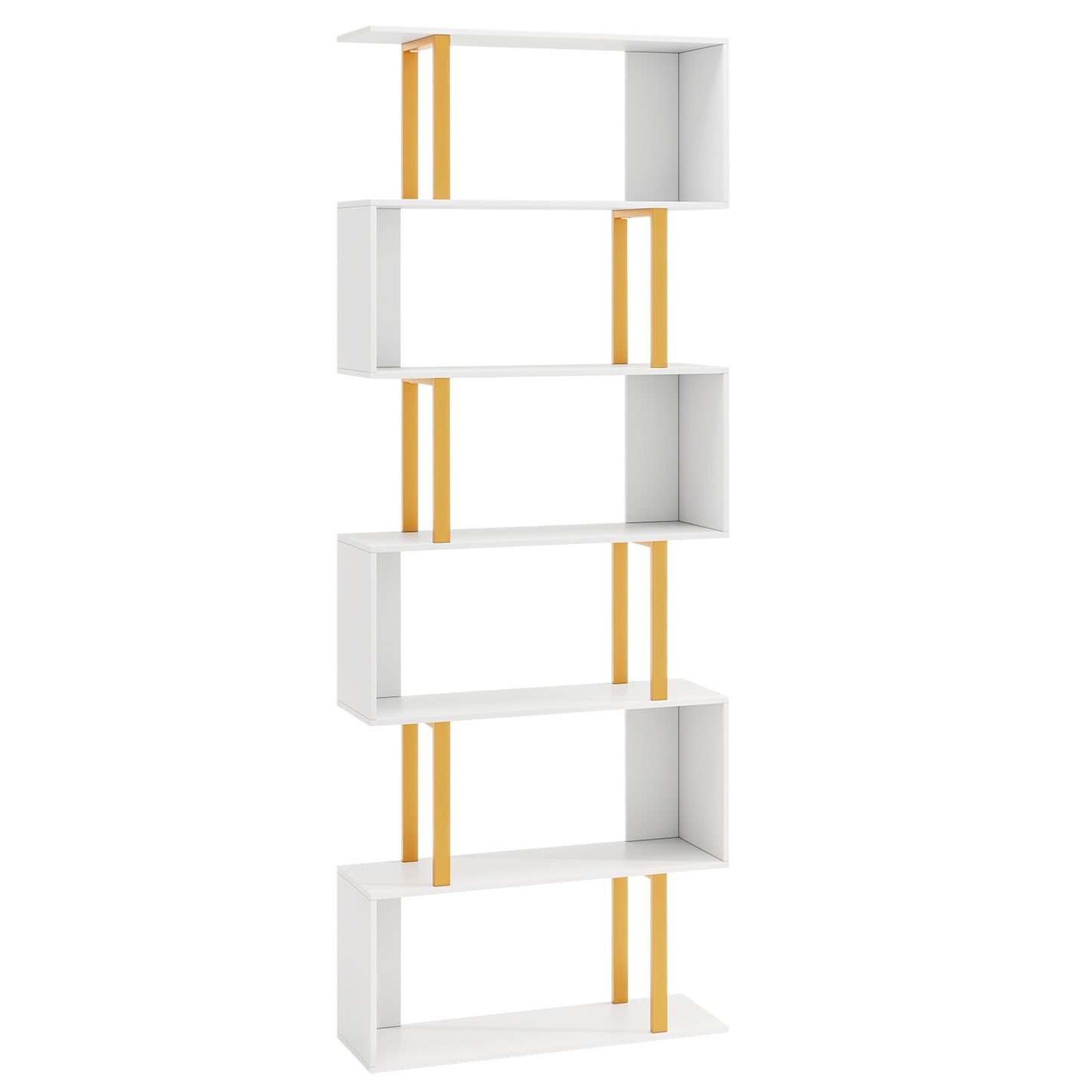 5-Tier/6-Tier Geometric Bookcase with Metal Frame and Anti-tipping Kits-6-Tier, White Bookcases at Gallery Canada