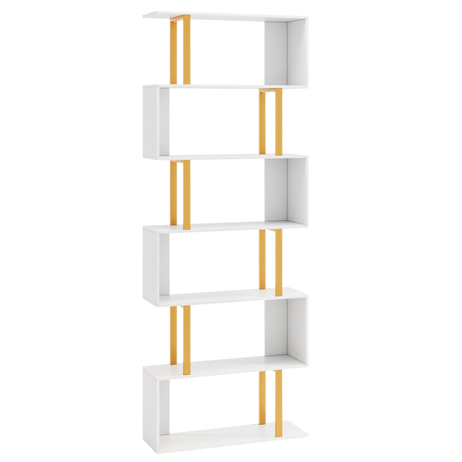 5-Tier/6-Tier Geometric Bookcase with Metal Frame and Anti-tipping Kits-6-Tier, White Bookcases at Gallery Canada