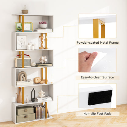 5-Tier/6-Tier Geometric Bookcase with Metal Frame and Anti-tipping Kits-6-Tier, White Bookcases at Gallery Canada