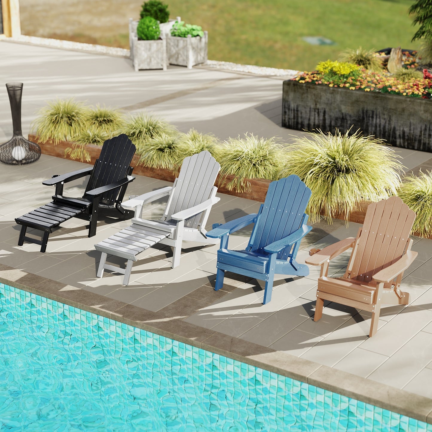 All-Weather HIPS Patio Adirondack Lounge Chair with Retractable Footrest, Gray Adirondack Chairs at Gallery Canada