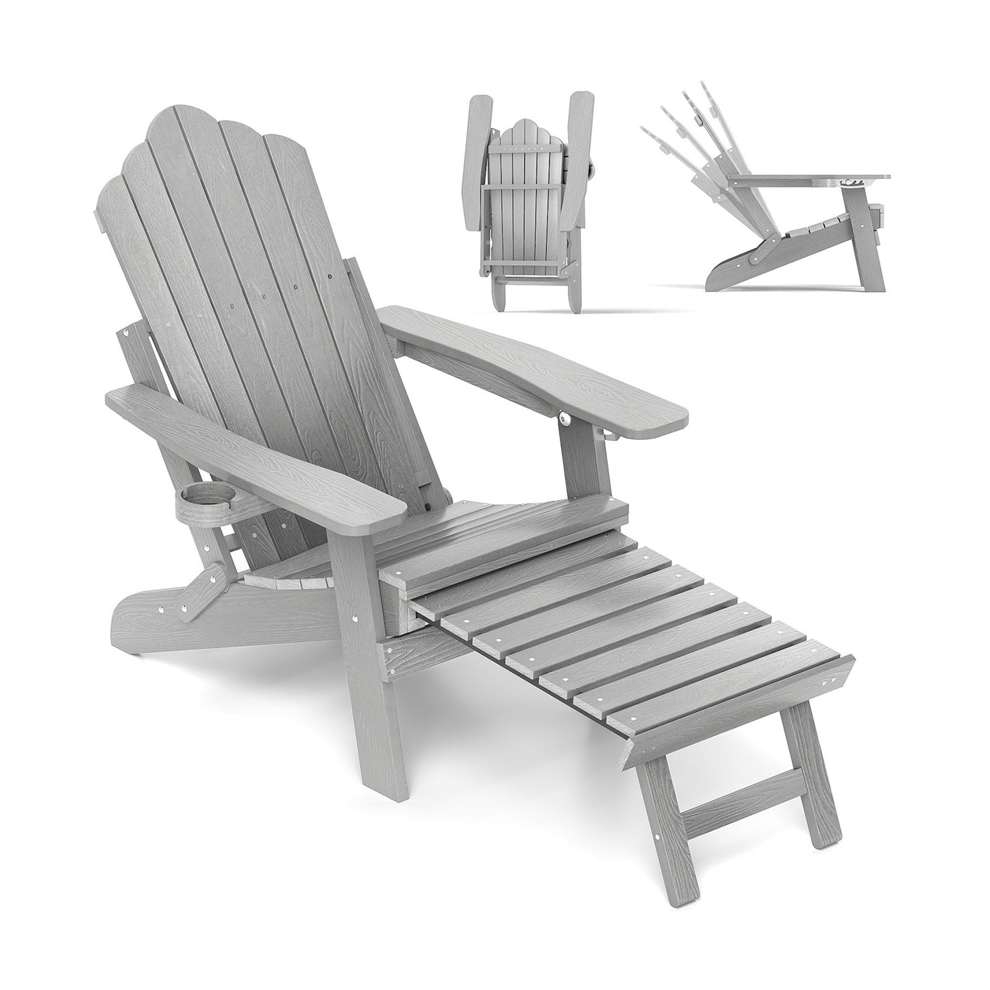 All-Weather HIPS Patio Adirondack Lounge Chair with Retractable Footrest, Gray Adirondack Chairs at Gallery Canada