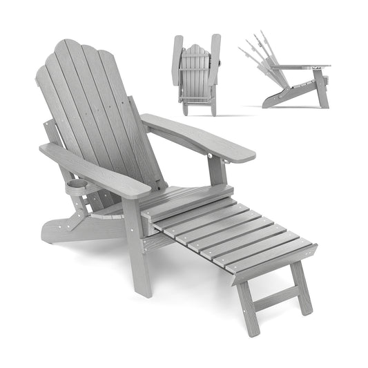 All-Weather HIPS Patio Adirondack Lounge Chair with Retractable Footrest, Gray Adirondack Chairs Gray at Gallery Canada