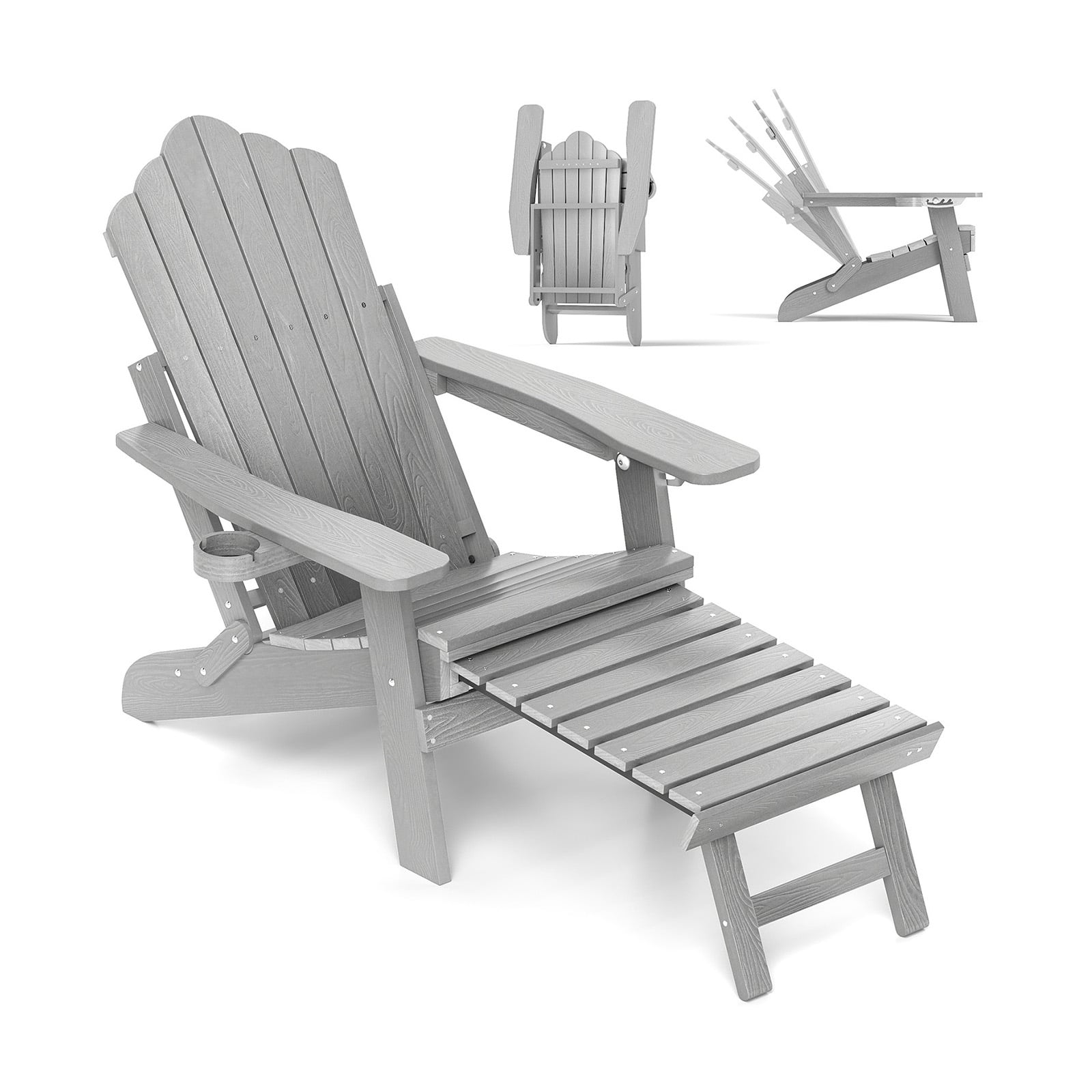 All-Weather HIPS Patio Adirondack Lounge Chair, Retractable Footrest, Gray Adirondack Chairs at Gallery Canada