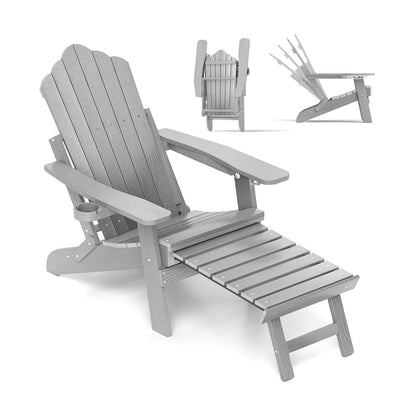 All-Weather HIPS Patio Adirondack Lounge Chair, Retractable Footrest, Gray Adirondack Chairs at Gallery Canada