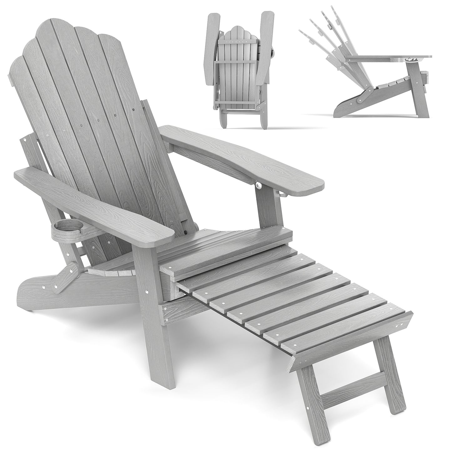 All-Weather HIPS Patio Adirondack Lounge Chair with Retractable Footrest, Gray Adirondack Chairs at Gallery Canada