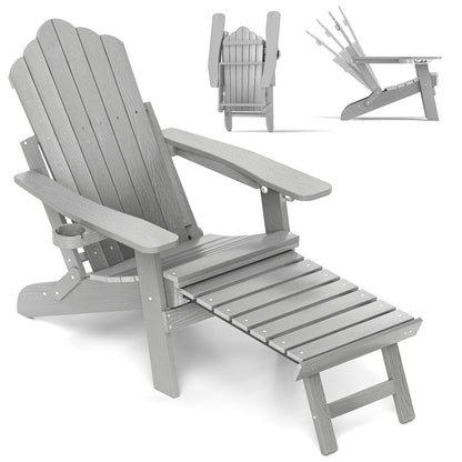 All-Weather HIPS Patio Adirondack Lounge Chair with Retractable Footrest, Gray Adirondack Chairs at Gallery Canada