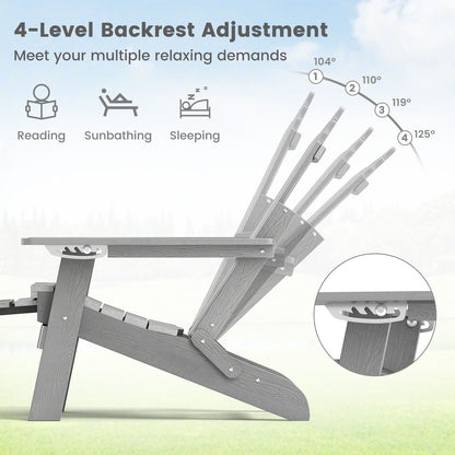 All-Weather HIPS Patio Adirondack Lounge Chair with Retractable Footrest, Gray Adirondack Chairs at Gallery Canada