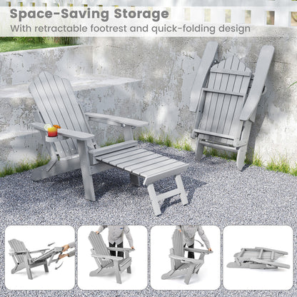 All-Weather HIPS Patio Adirondack Lounge Chair with Retractable Footrest, Gray Adirondack Chairs at Gallery Canada