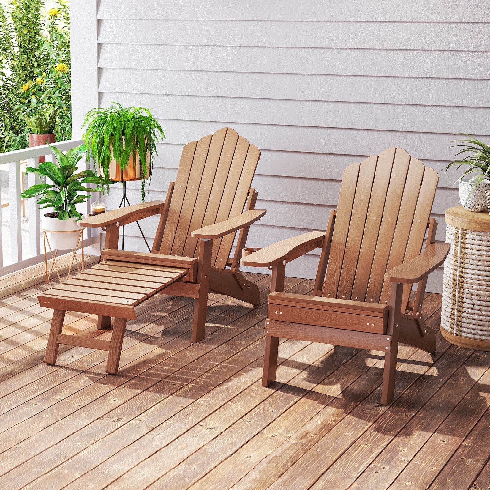 All-Weather HIPS Patio Adirondack Lounge Chair with Retractable Footrest, Coffee Adirondack Chairs at Gallery Canada