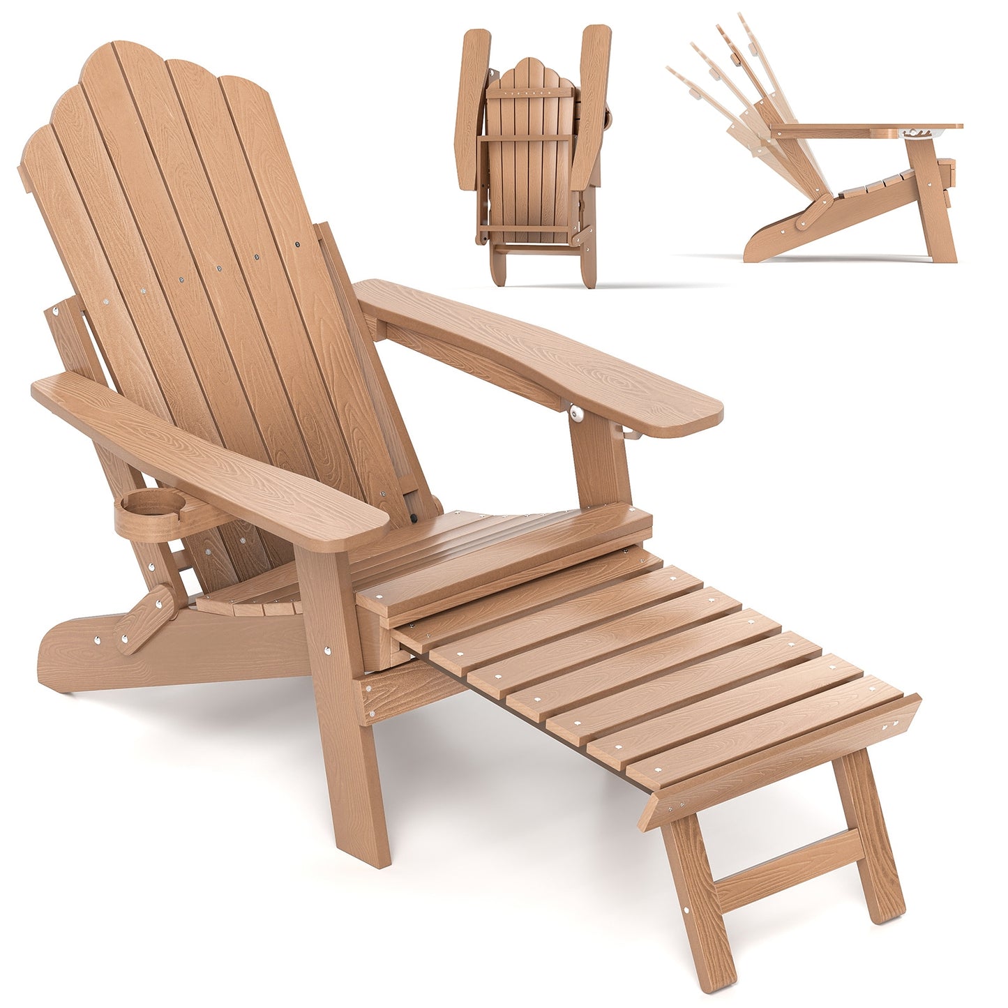 All-Weather HIPS Patio Adirondack Lounge Chair with Retractable Footrest, Coffee Adirondack Chairs at Gallery Canada