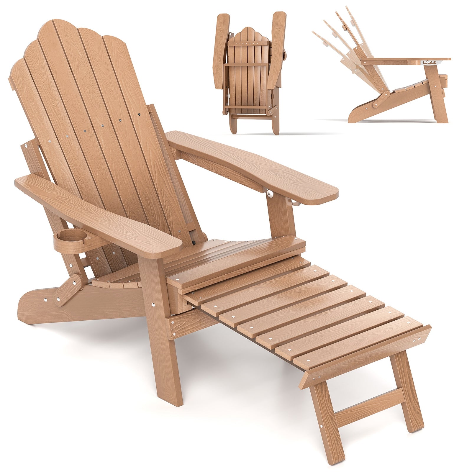 All-Weather HIPS Patio Adirondack Lounge Chair with Retractable Footrest, Coffee Adirondack Chairs at Gallery Canada