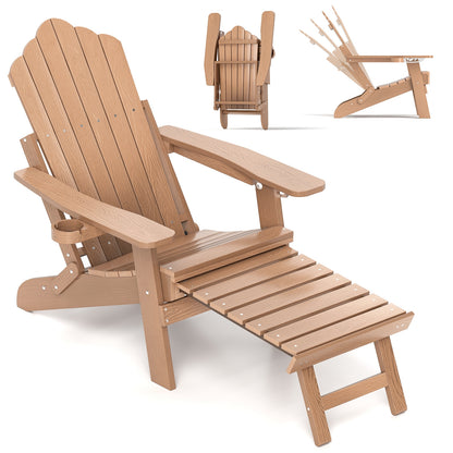 All-Weather HIPS Patio Adirondack Lounge Chair with Retractable Footrest, Coffee Adirondack Chairs at Gallery Canada