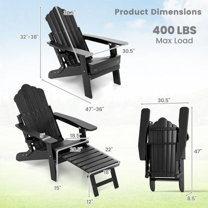 All-Weather HIPS Patio Adirondack Lounge Chair with Retractable Footrest, Black Adirondack Chairs at Gallery Canada