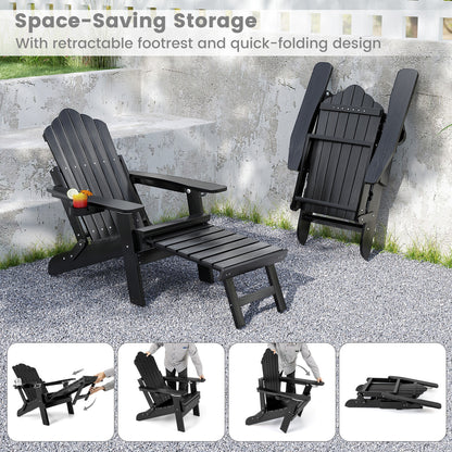 All-Weather HIPS Patio Adirondack Lounge Chair with Retractable Footrest, Black Adirondack Chairs at Gallery Canada