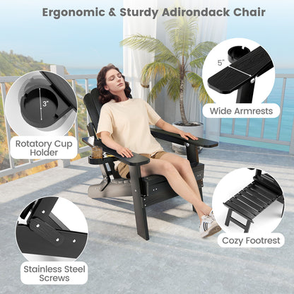 All-Weather HIPS Patio Adirondack Lounge Chair with Retractable Footrest, Black Adirondack Chairs at Gallery Canada