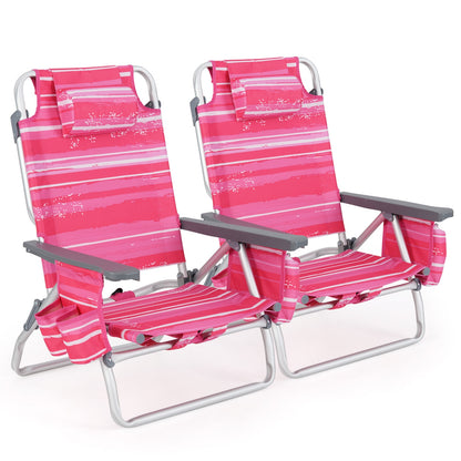 2 Pieces Folding Backpack Beach Chair with Pillow, Red & White Beach & Lawn Chairs at Gallery Canada