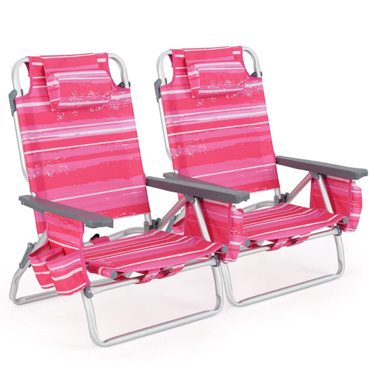 Folding Backpack Beach Chair With Pillow, 2 Pieces, Red & White Beach & Lawn Chairs Red & White at Gallery Canada