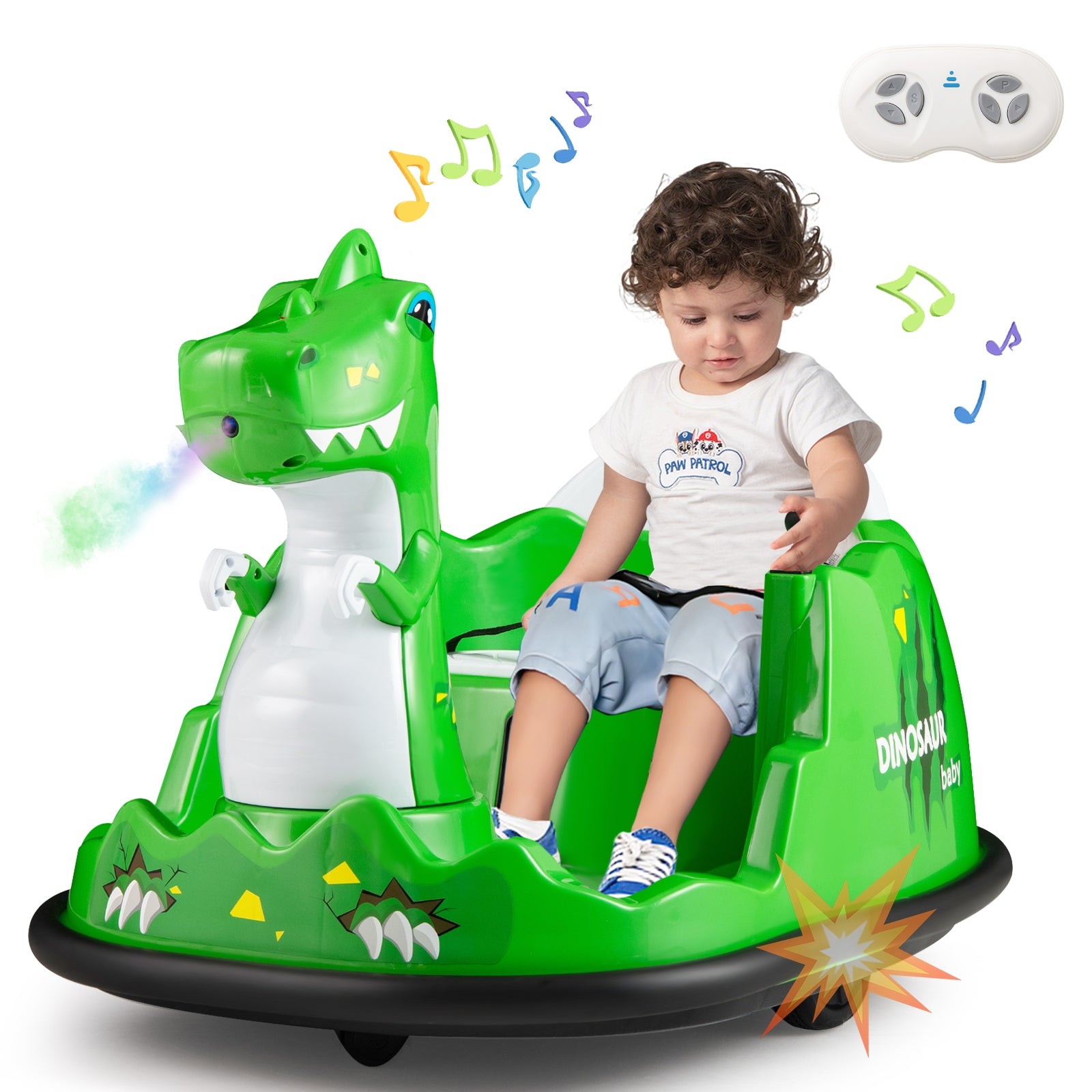 12V Bumper Car with Spray Function and Remote Control for Toddlers Aged 2-5, Green Powered Ride On Toys at Gallery Canada