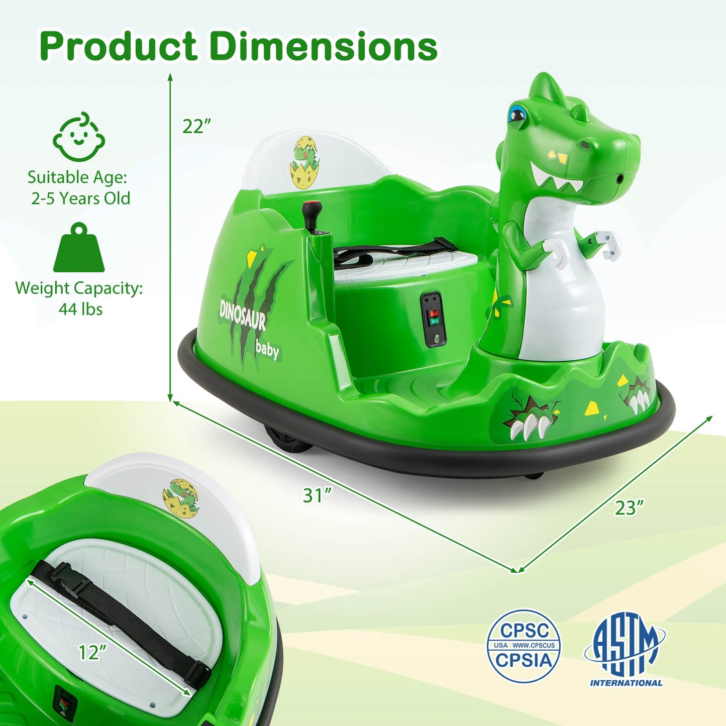 12V Bumper Car with Spray Function and Remote Control for Toddlers Aged 2-5, Green Powered Ride On Toys at Gallery Canada