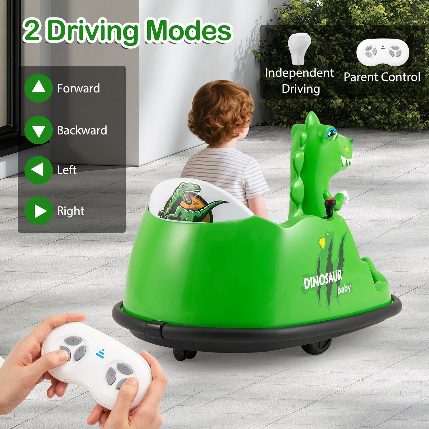 12V Bumper Car with Spray Function and Remote Control for Toddlers Aged 2-5, Green Powered Ride On Toys at Gallery Canada