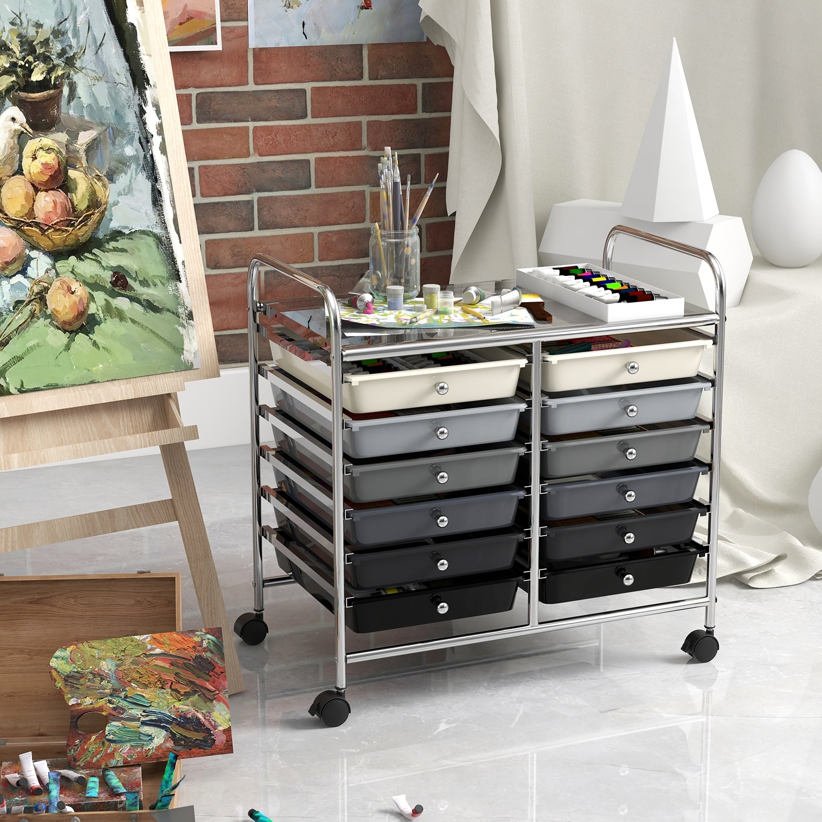 12 Drawers Rolling Storage Cart for Home and Office-Gradient Grey, Gradient Gray File Cabinets at Gallery Canada