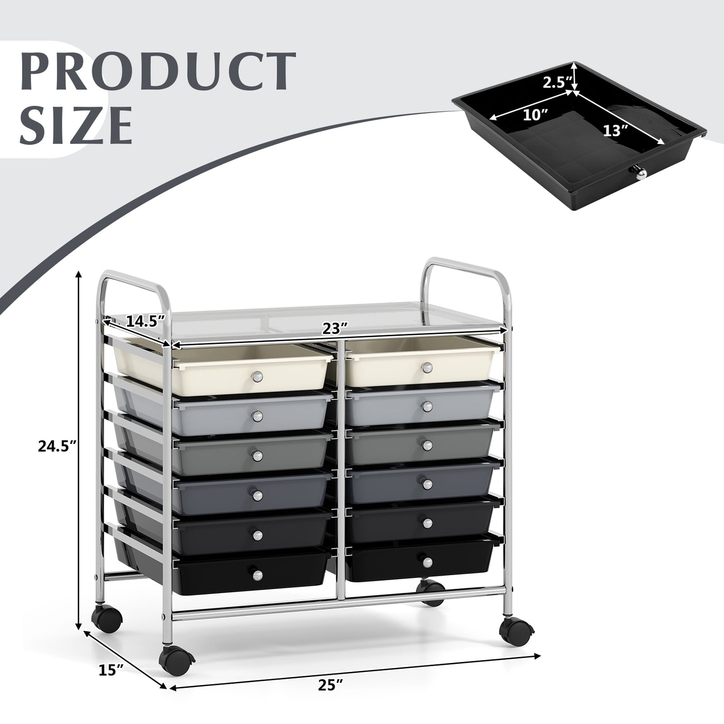 12 Drawers Rolling Storage Cart for Home and Office-Gradient Grey, Gradient Gray File Cabinets at Gallery Canada