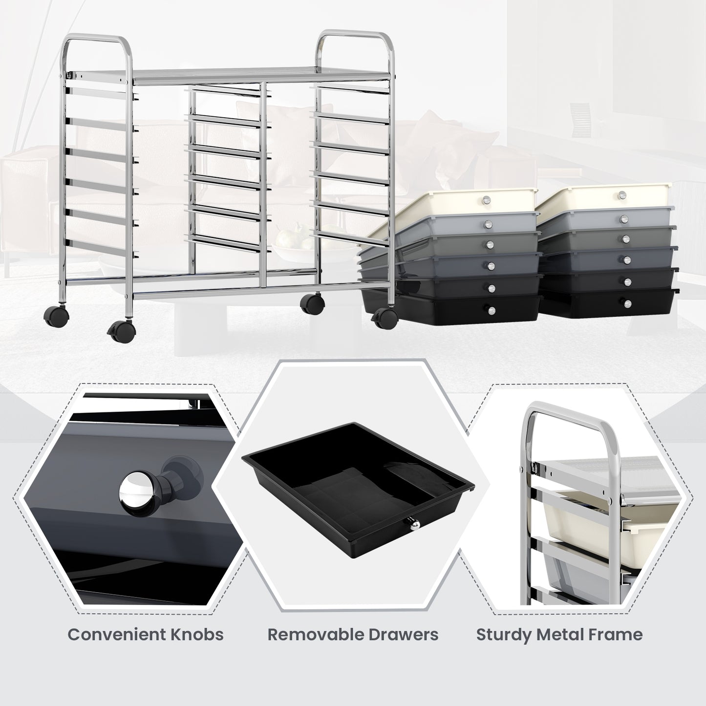 12 Drawers Rolling Storage Cart for Home and Office-Gradient Grey, Gradient Gray File Cabinets at Gallery Canada