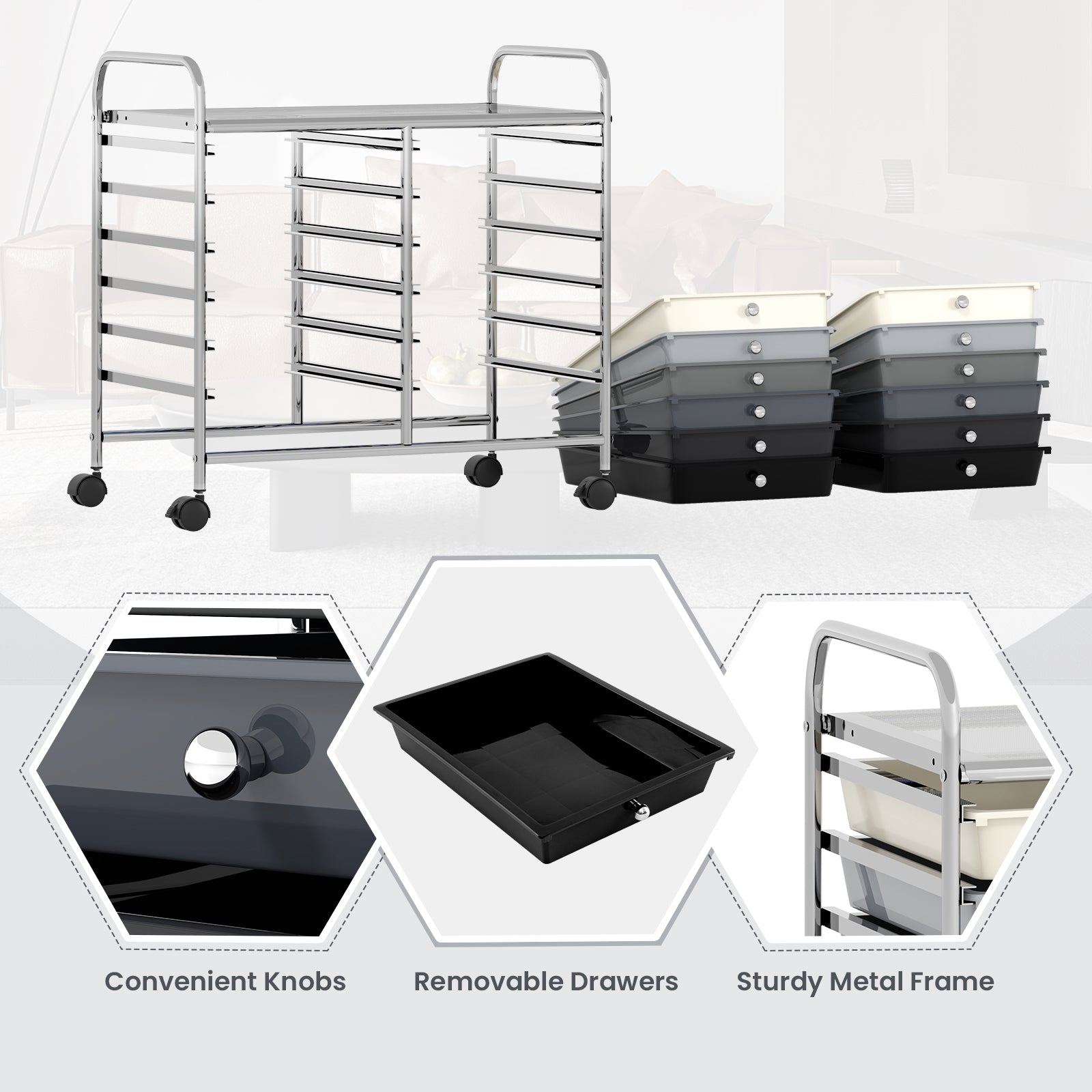 12 Drawers Rolling Storage Cart for Home and Office-Gradient Grey, Gradient Gray File Cabinets at Gallery Canada