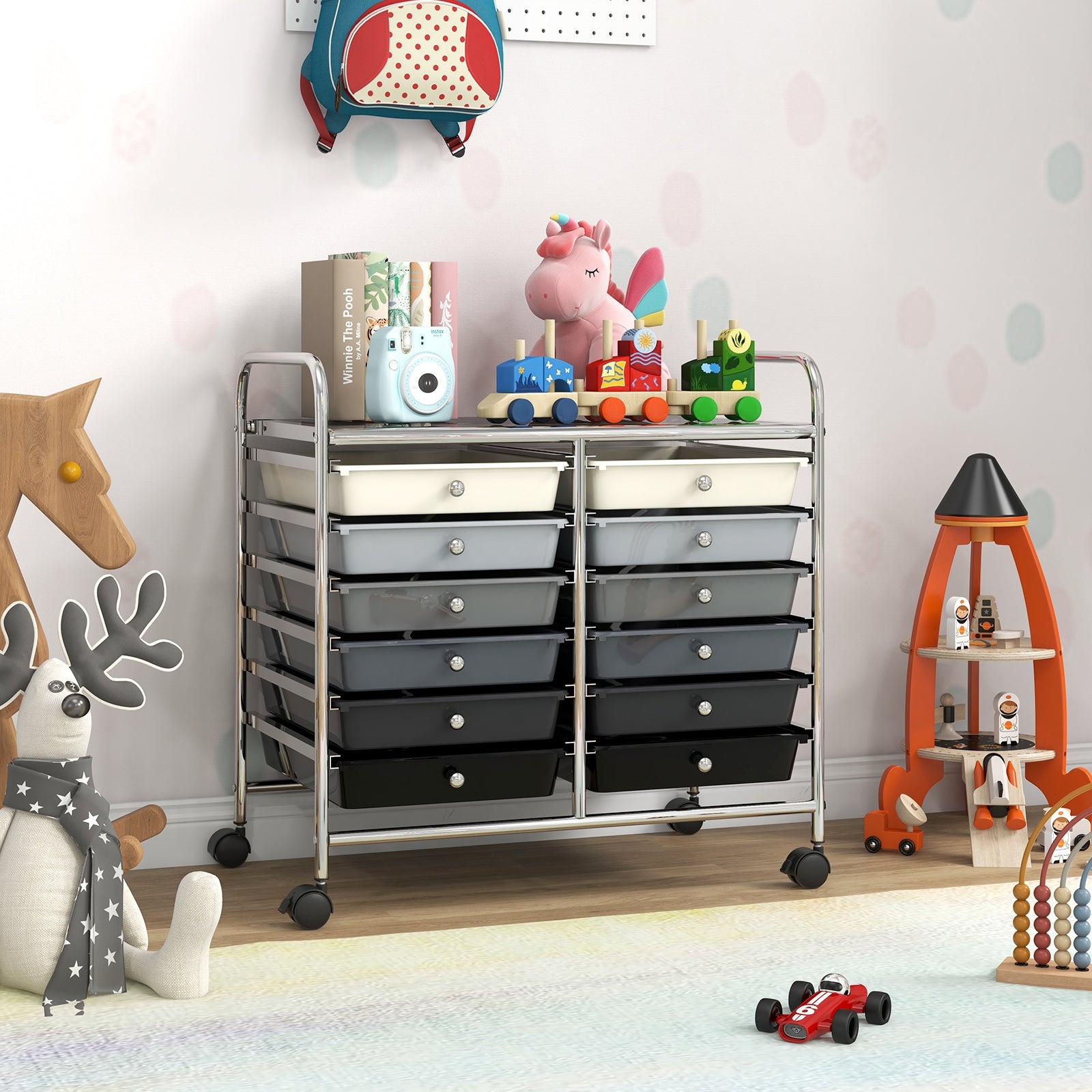 12 Drawers Rolling Storage Cart for Home and Office-Gradient Grey, Gradient Gray File Cabinets at Gallery Canada