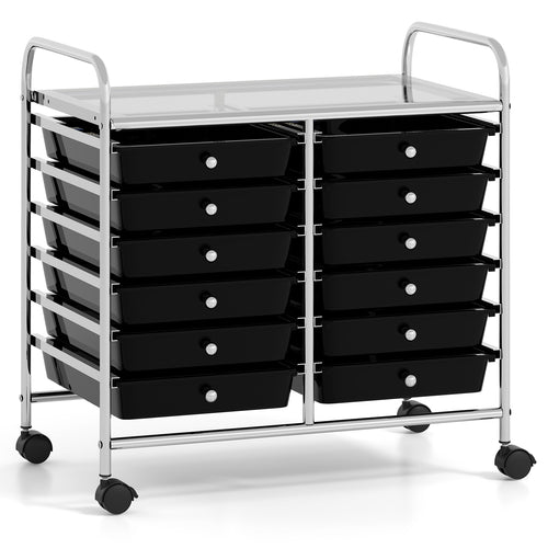 12 Drawers Rolling Storage Cart for Home and Office, Black