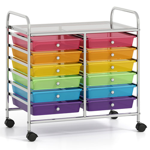 12 Drawers Rolling Storage Cart for Home and Office, Transparent Multicolor