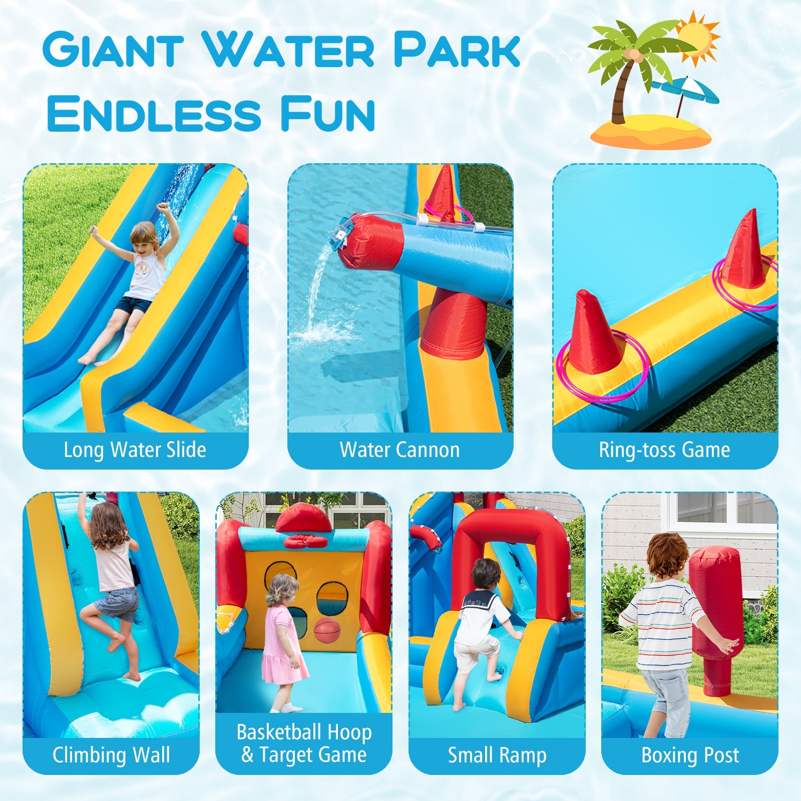 Inflatable Double Water Slide Park 9-in-1 Giant Bounce House Blower Excluded Inflatable Water Slides at Gallery Canada