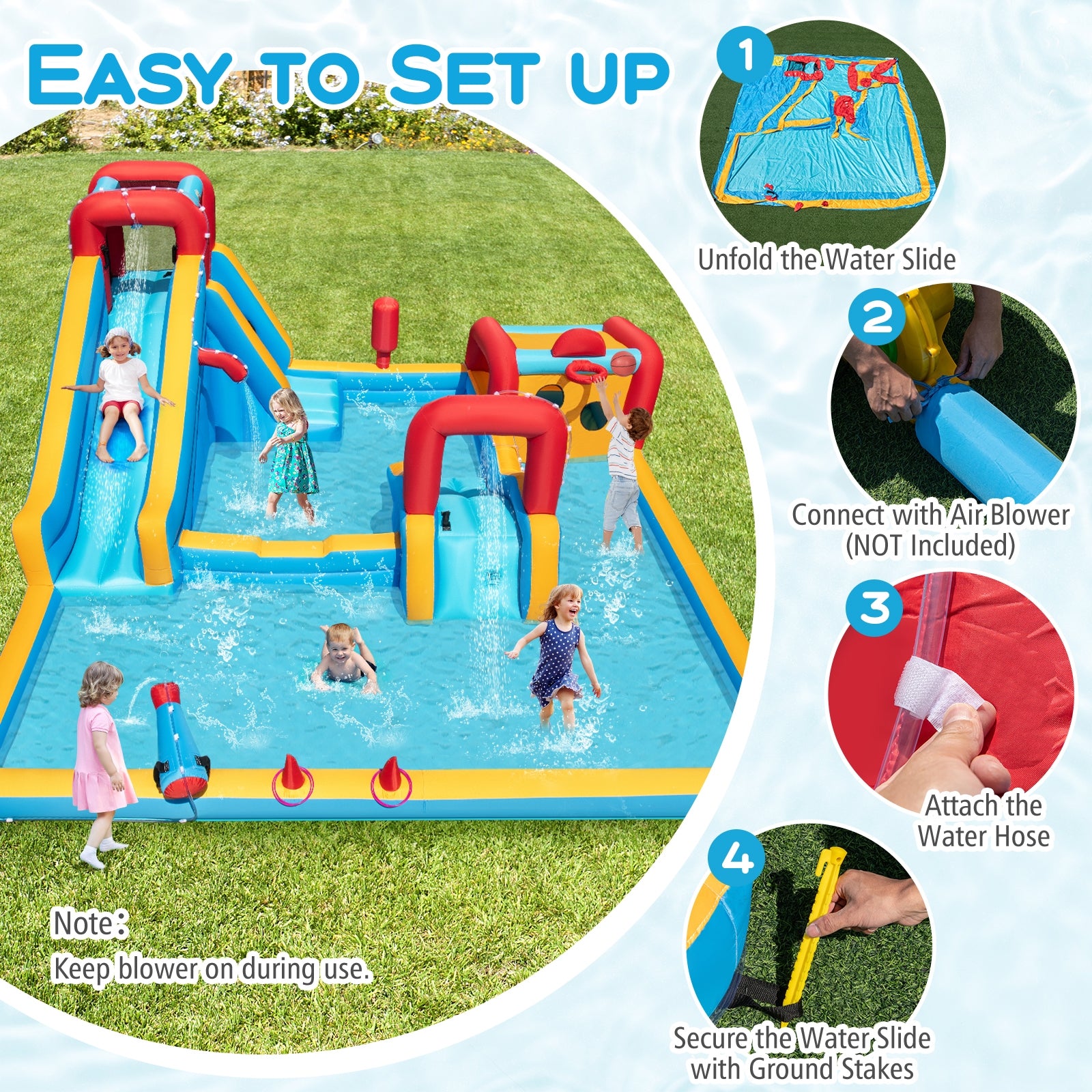 Inflatable Double Water Slide Park 9-in-1 Giant Bounce House Blower Excluded Inflatable Water Slides at Gallery Canada