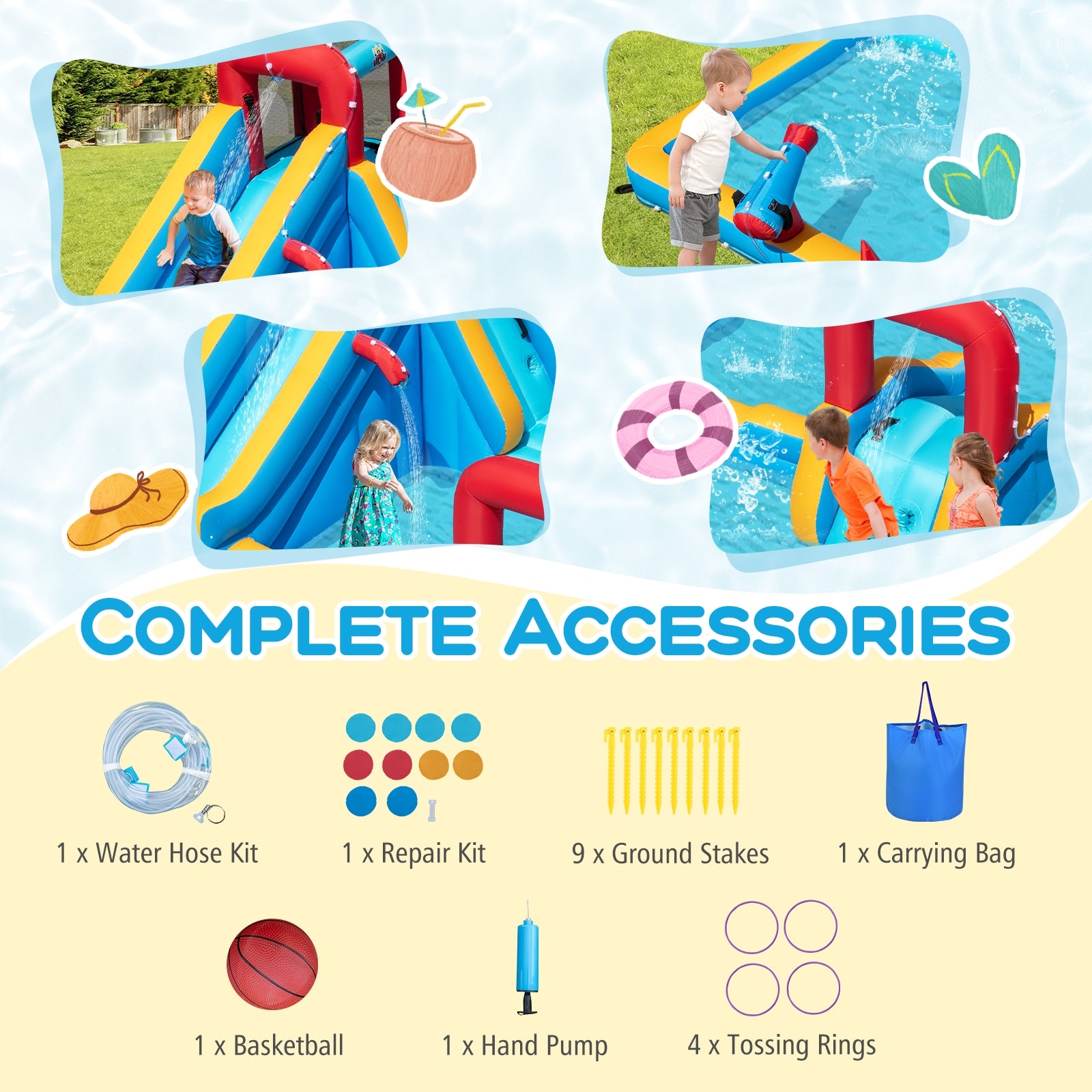 Inflatable Double Water Slide Park 9-in-1 Giant Bounce House Blower Excluded Inflatable Water Slides at Gallery Canada