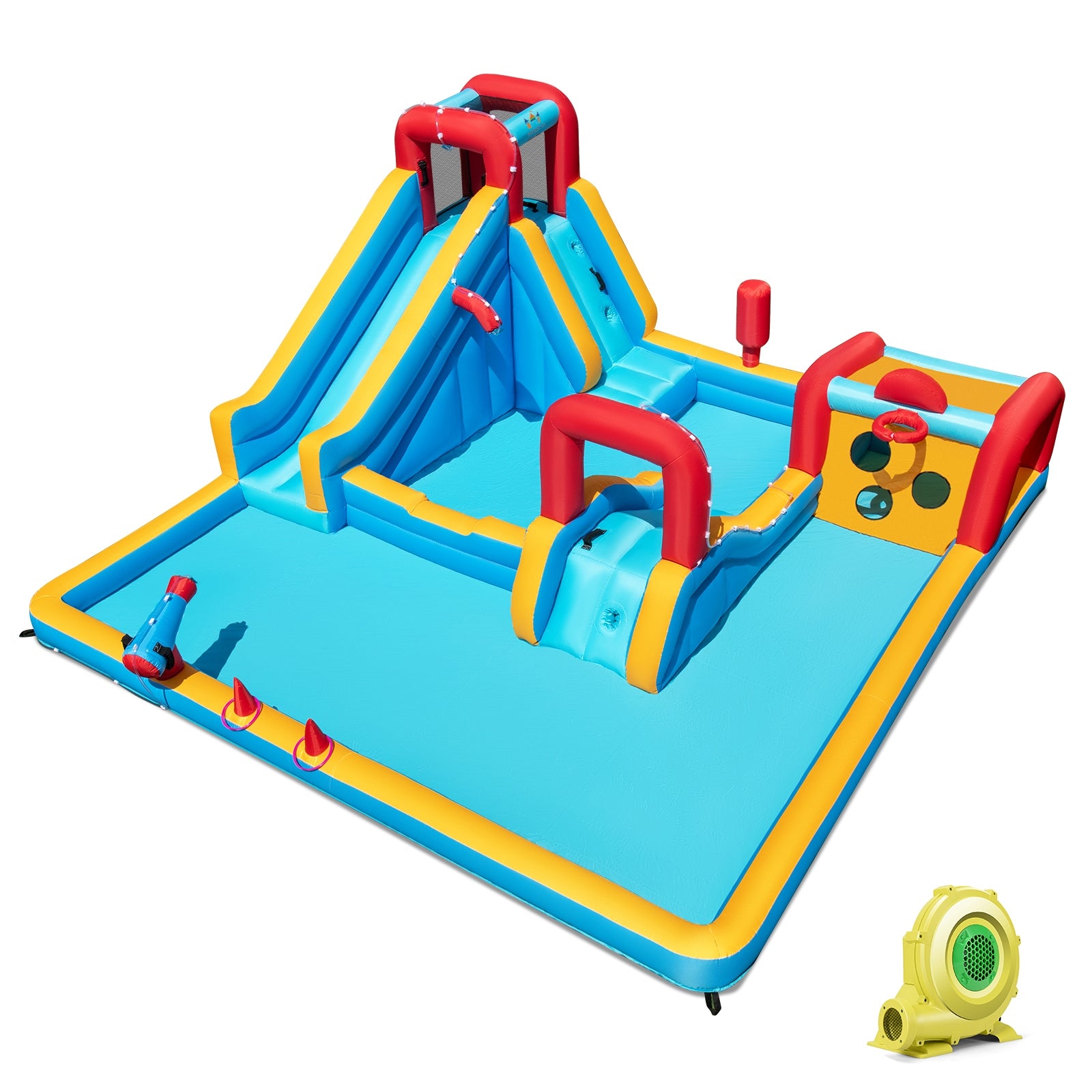 Inflatable Double Water Slide Park, 9-in-1 Giant Bounce House, 735W Blower Inflatable Water Slides at Gallery Canada