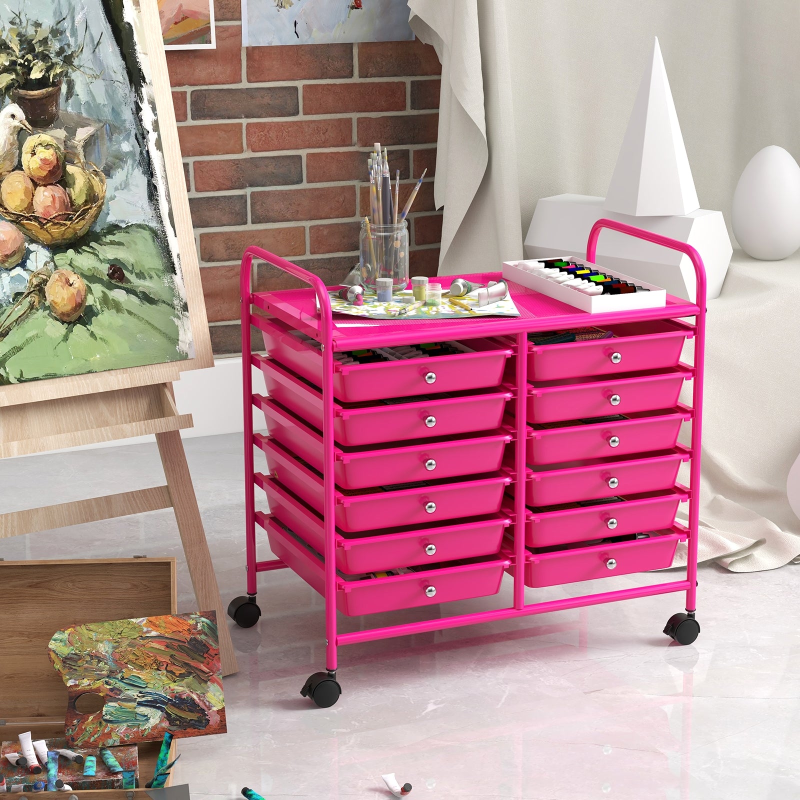12 Drawers Rolling Storage Cart for Home and Office, Pink File Cabinets at Gallery Canada