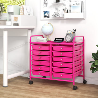 12 Drawers Rolling Storage Cart for Home and Office, Pink File Cabinets at Gallery Canada