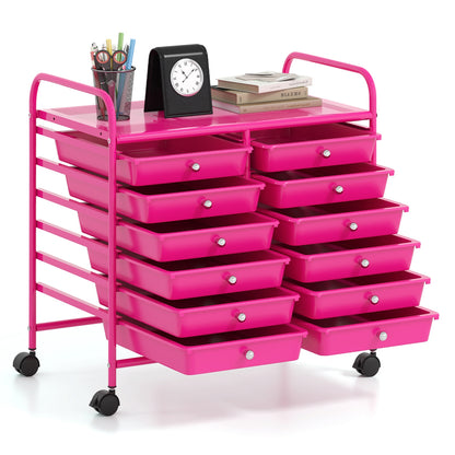 12 Drawers Rolling Storage Cart for Home and Office, Pink File Cabinets at Gallery Canada