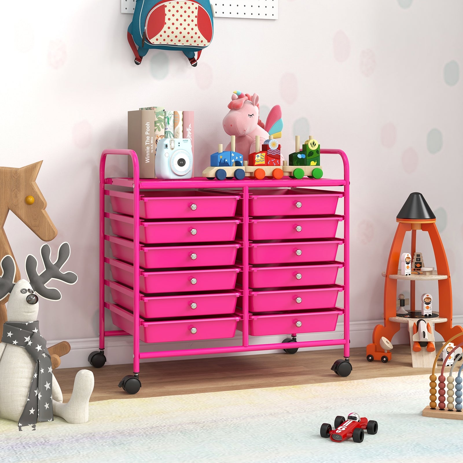 12 Drawers Rolling Storage Cart for Home and Office, Pink File Cabinets at Gallery Canada