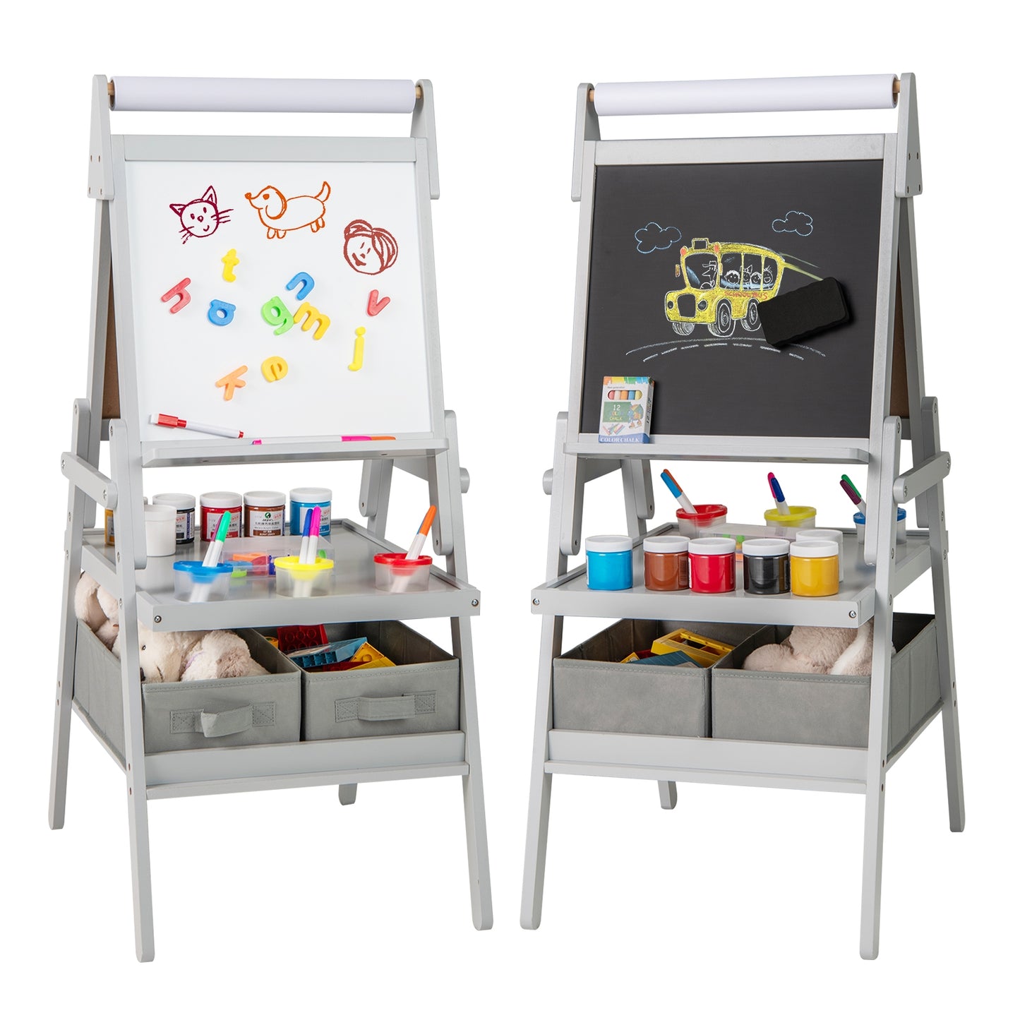 3-In-1 Kids Art Easel, Magnetic Chalkboard And Whiteboard, Gray Art Easels Gray at Gallery Canada